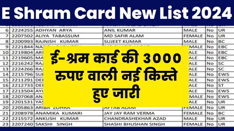 E Shram Card New Kist 2024: ई-श्रम कार्ड की ₹3000 की नई किस्त हुई जारी, यहाॅं से ई श्रम कार्ड पेंशन का पैसा चेक करें
