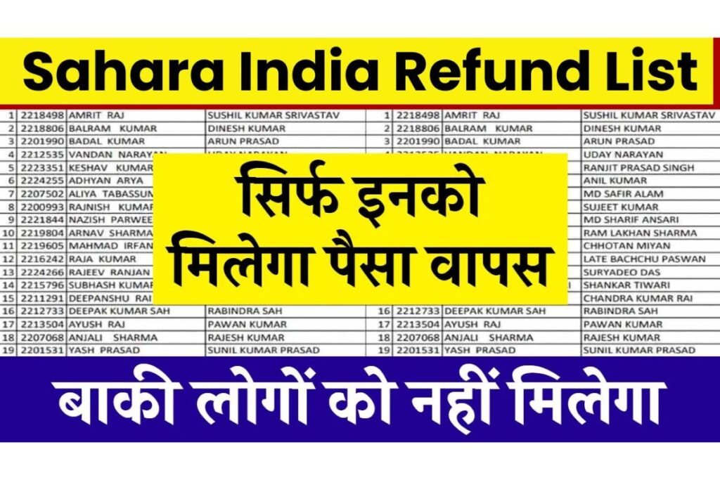 Sahara India Refund List Jari: सहारा इंडिया परिवार वालों के लिए खुशखबरी ₹10,000 की रिफंड लिस्ट जारी, यहाँ से चेक करें